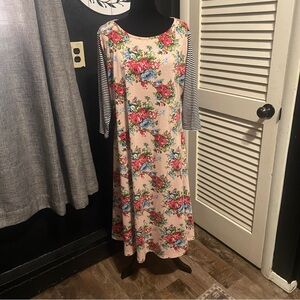 My Sassy Skirt Pink Floral Dress Modest Striped Sleeve Size XXXL with Pockets